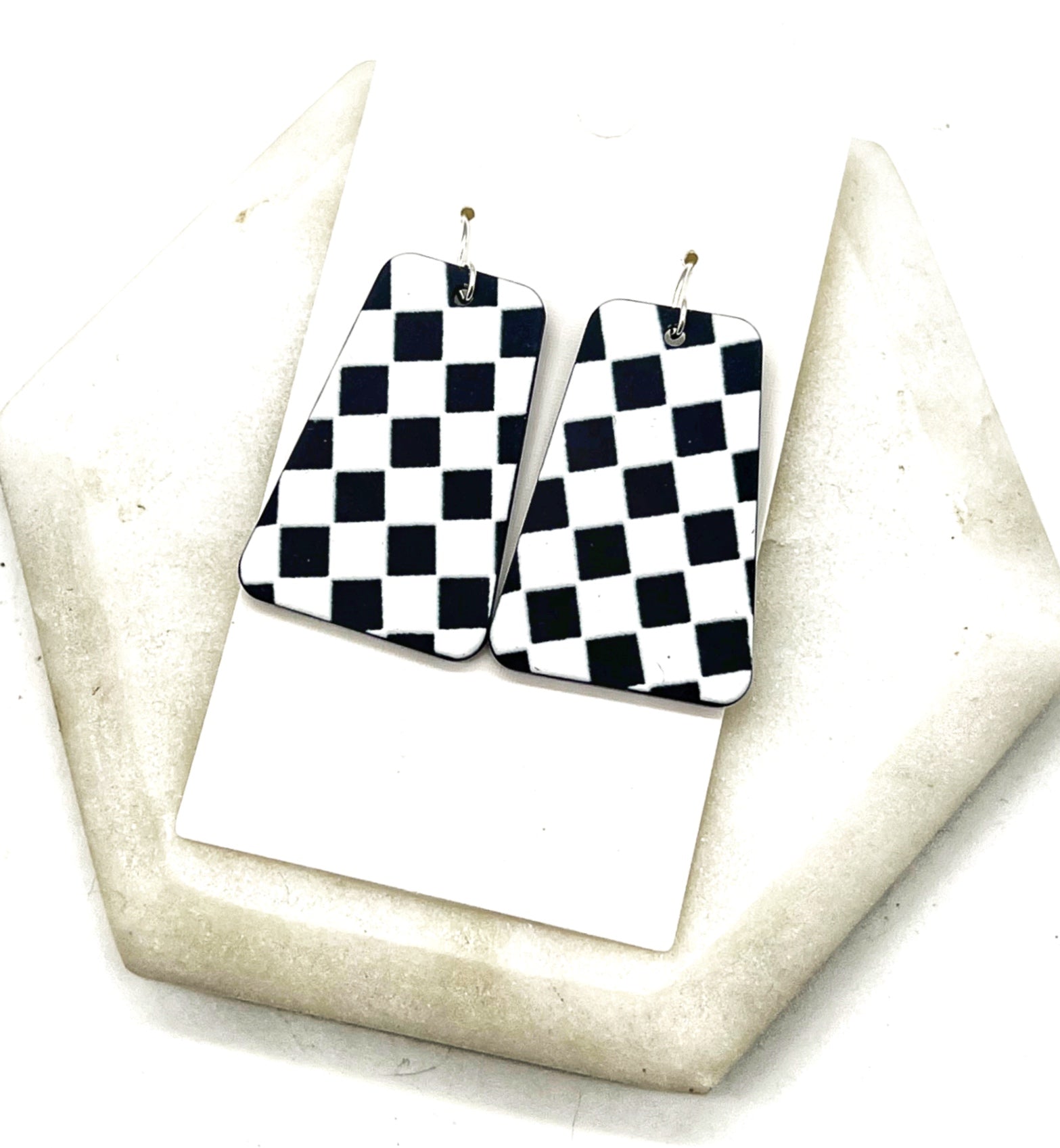 Black White Checkered Belle Acrylic Earrings