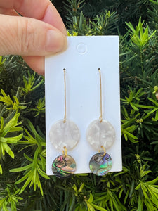 Ivory Abalone Double Disc Acrylic Earrings