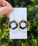 Black White Gold Oval Chandelier Earrings