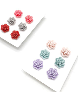 Pink Red Flower Stud Trio