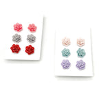 Pink Red Flower Stud Trio