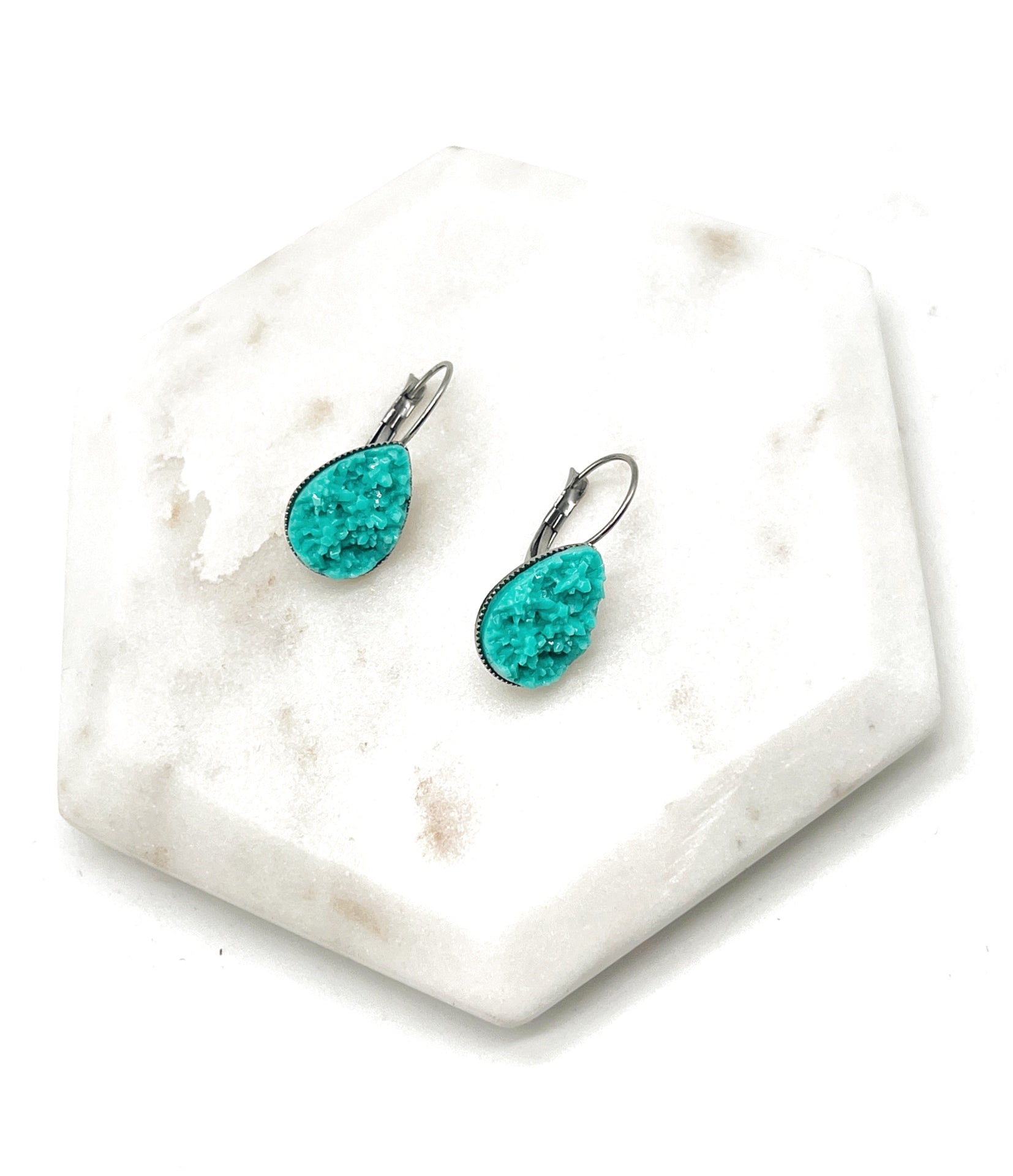 Turquoise Teardrop Druzy Dangle