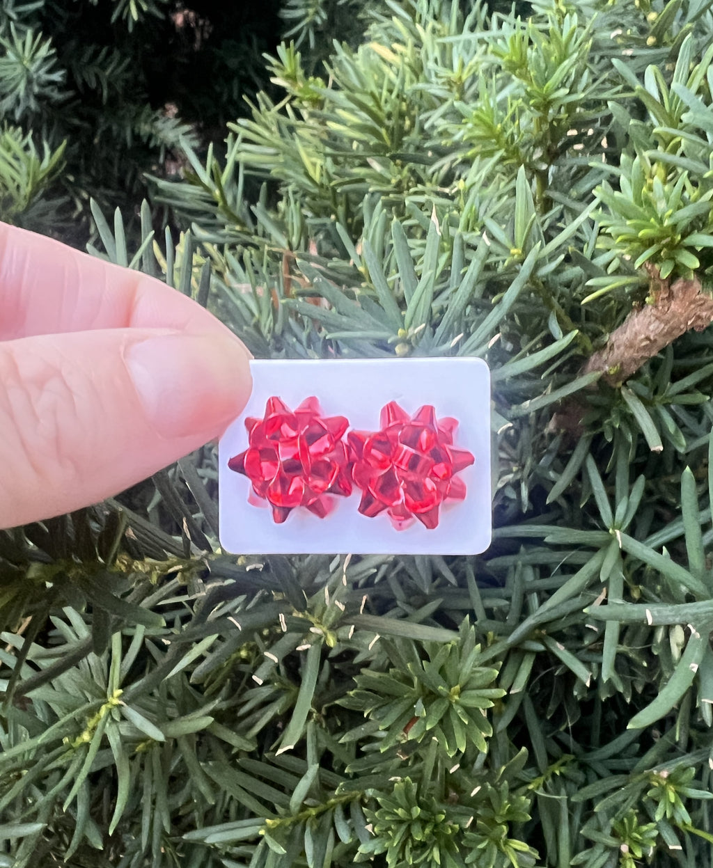 Red Christmas Bow Stud Earrings