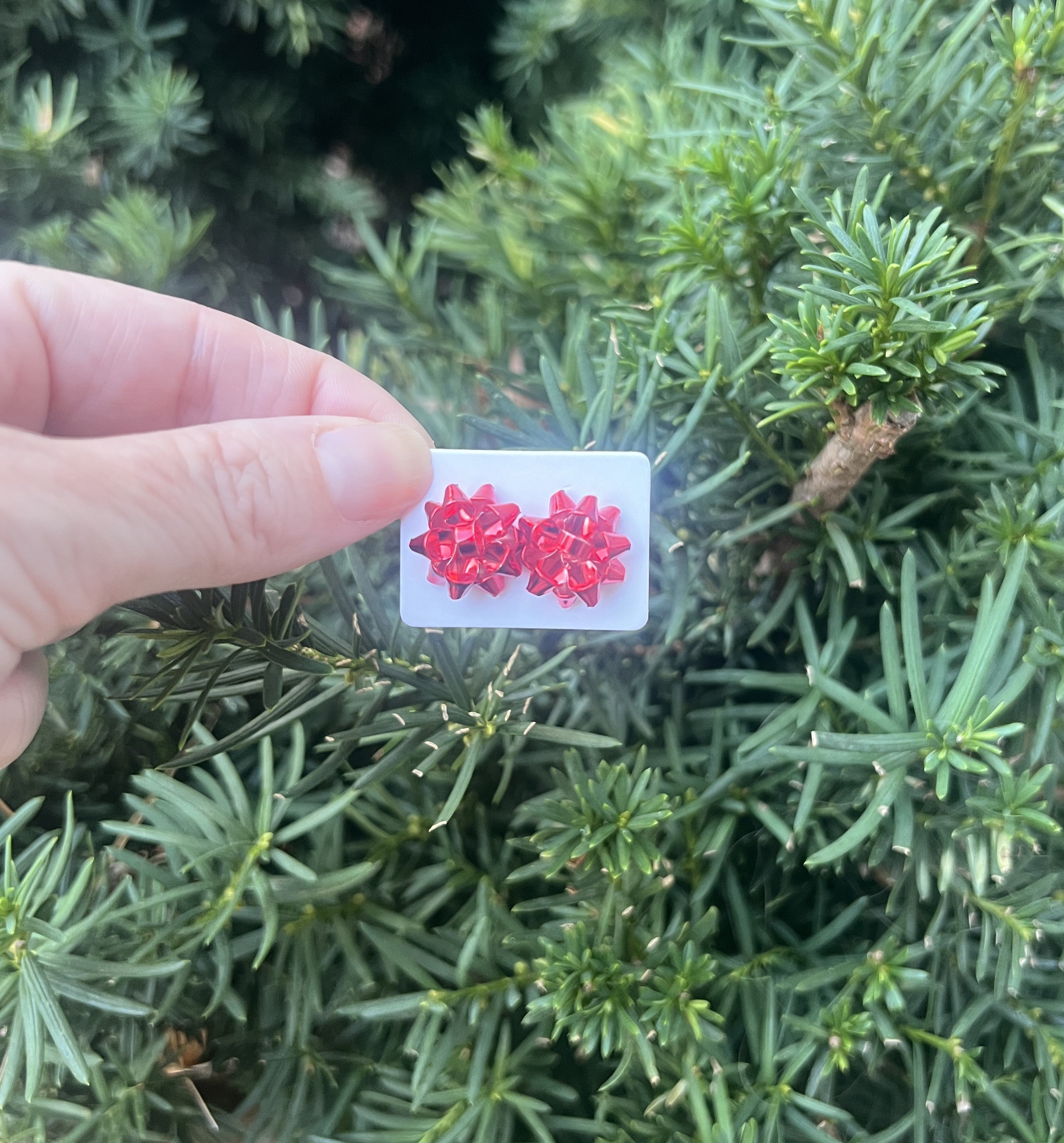 Red Christmas Bow Stud Earrings