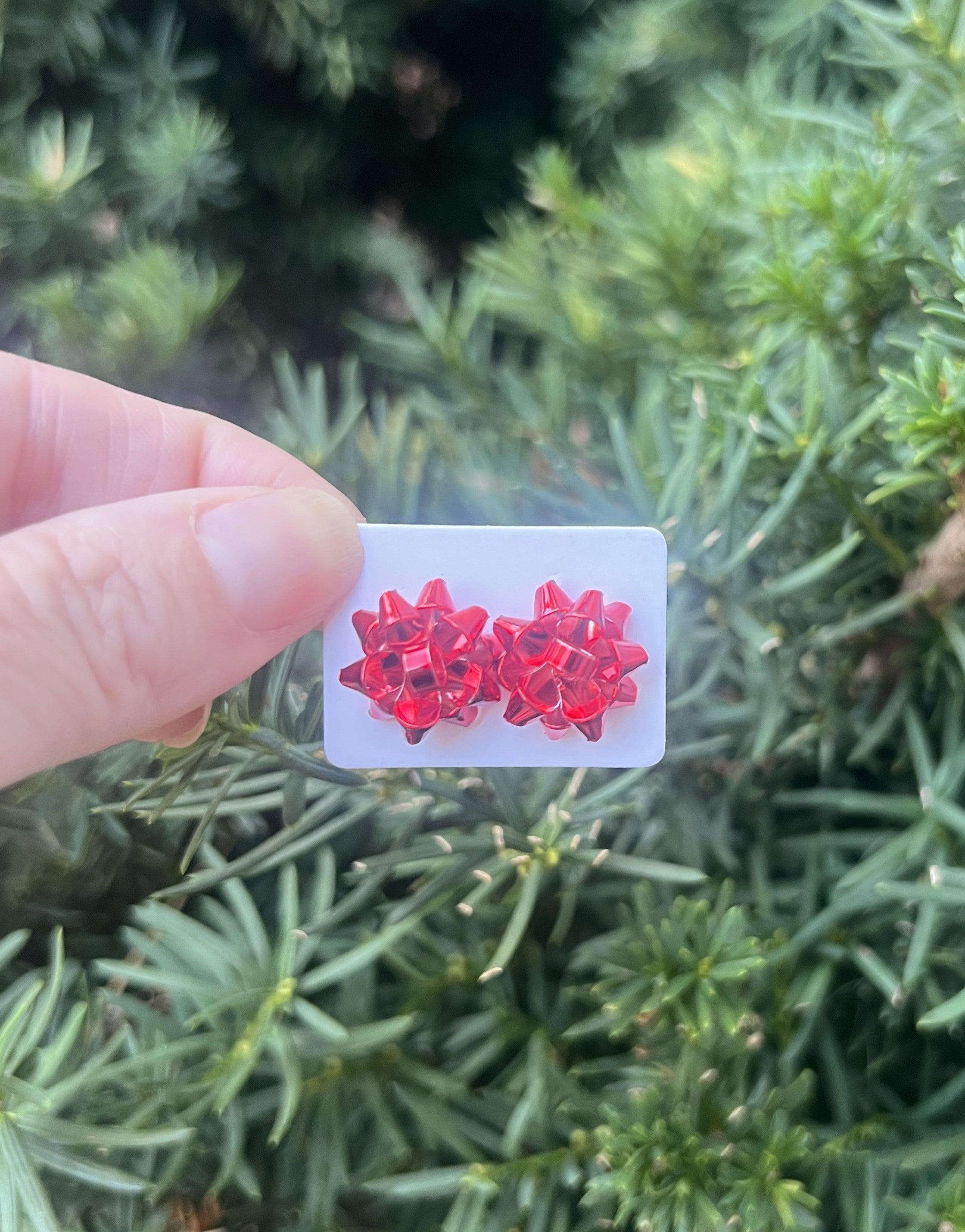 Red Christmas Bow Stud Earrings