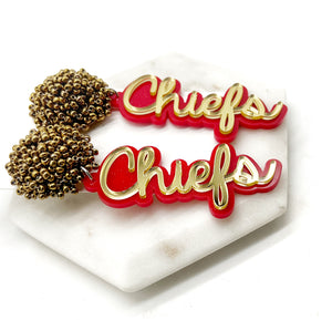 Chiefs Pom Acrylic Earrings