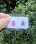 Pink Glitter Christmas Tree Stud Acrylic Earrings