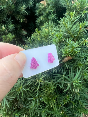 Pink Glitter Christmas Tree Stud Acrylic Earrings