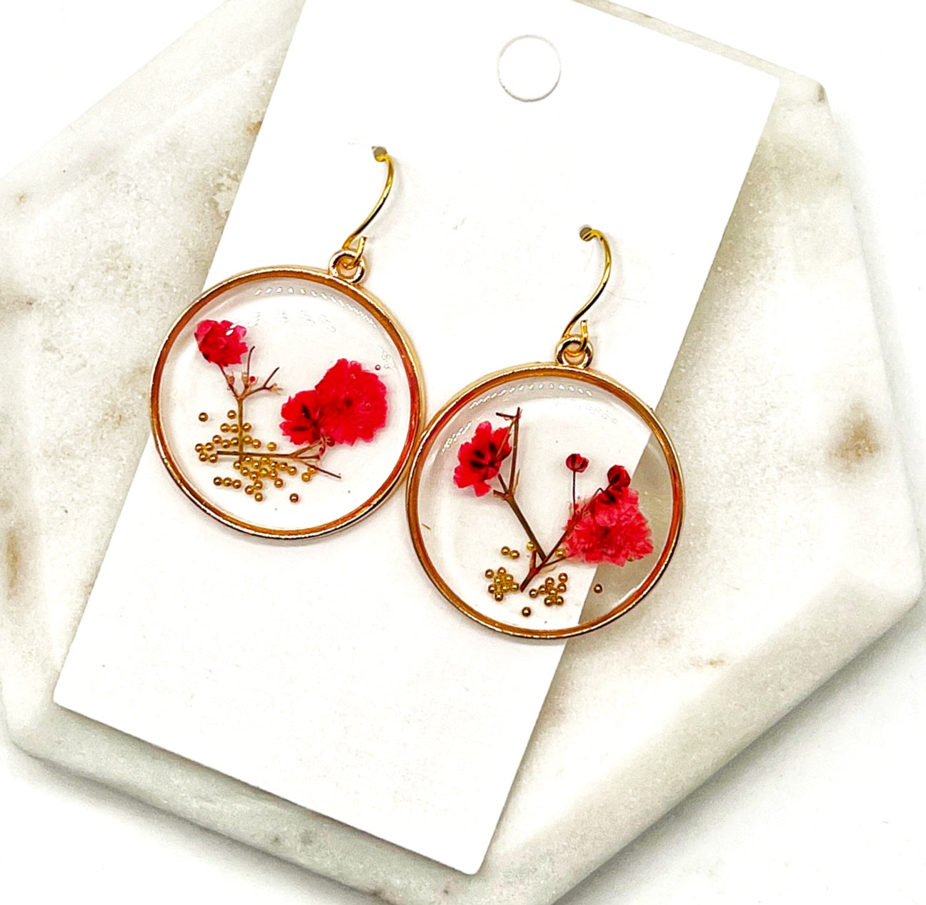 Red Pressed Flower Earrings