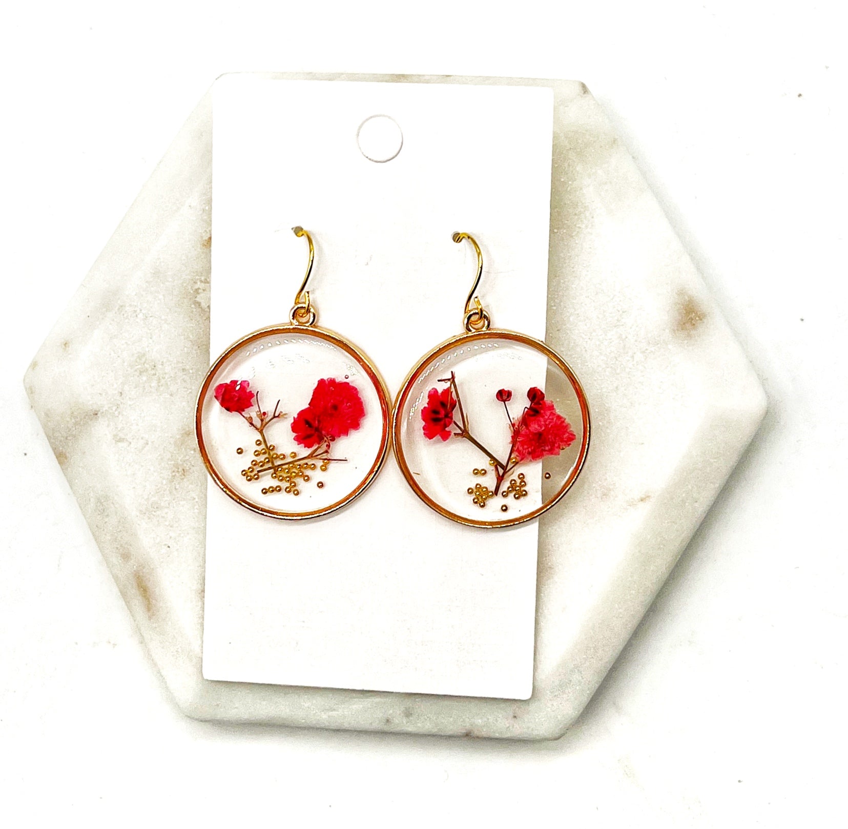 Red Pressed Flower Earrings