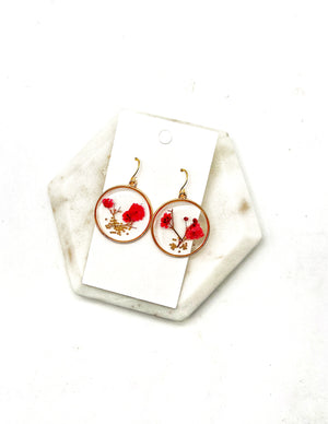 Red Pressed Flower Earrings