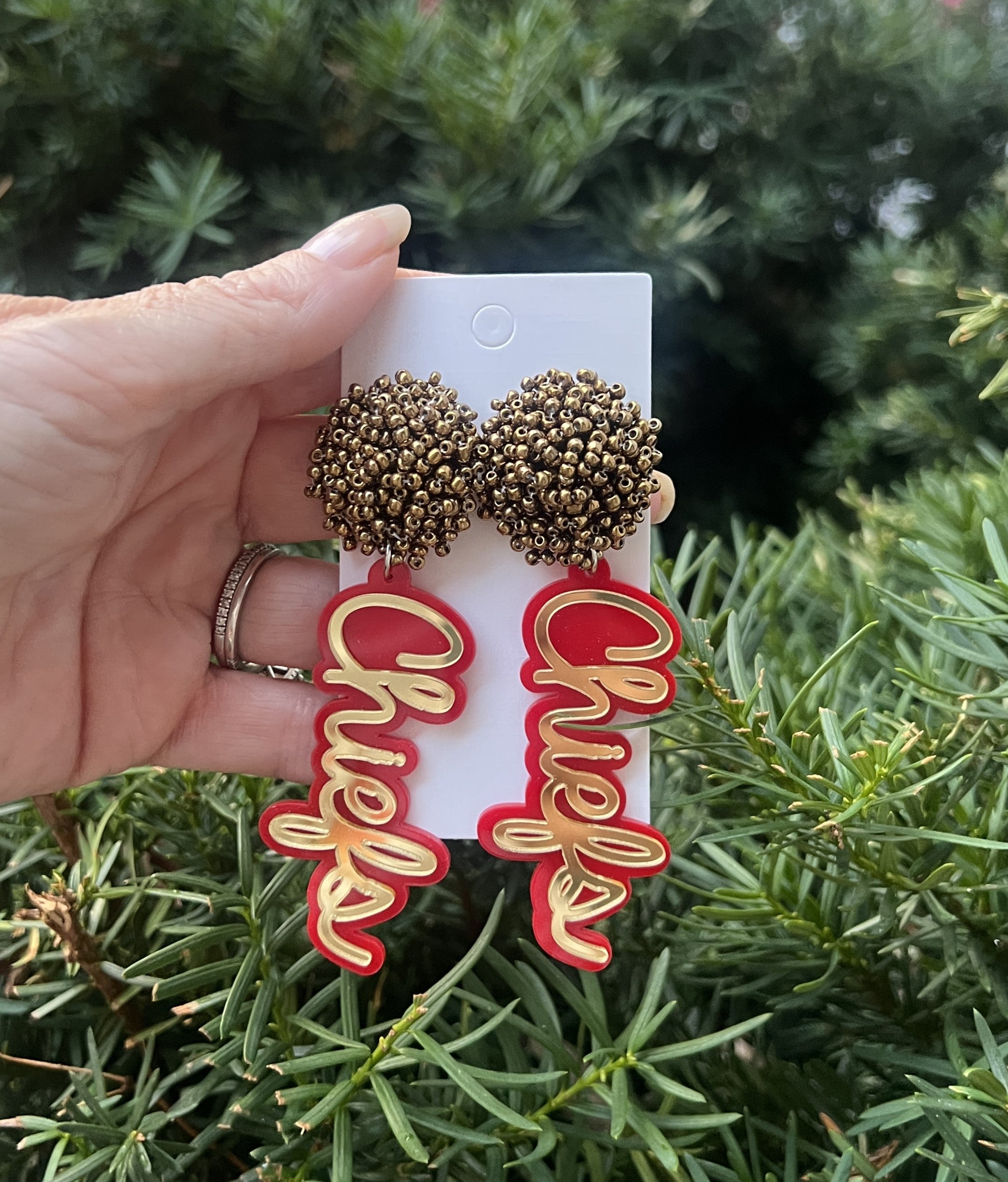 Chiefs Pom Acrylic Earrings