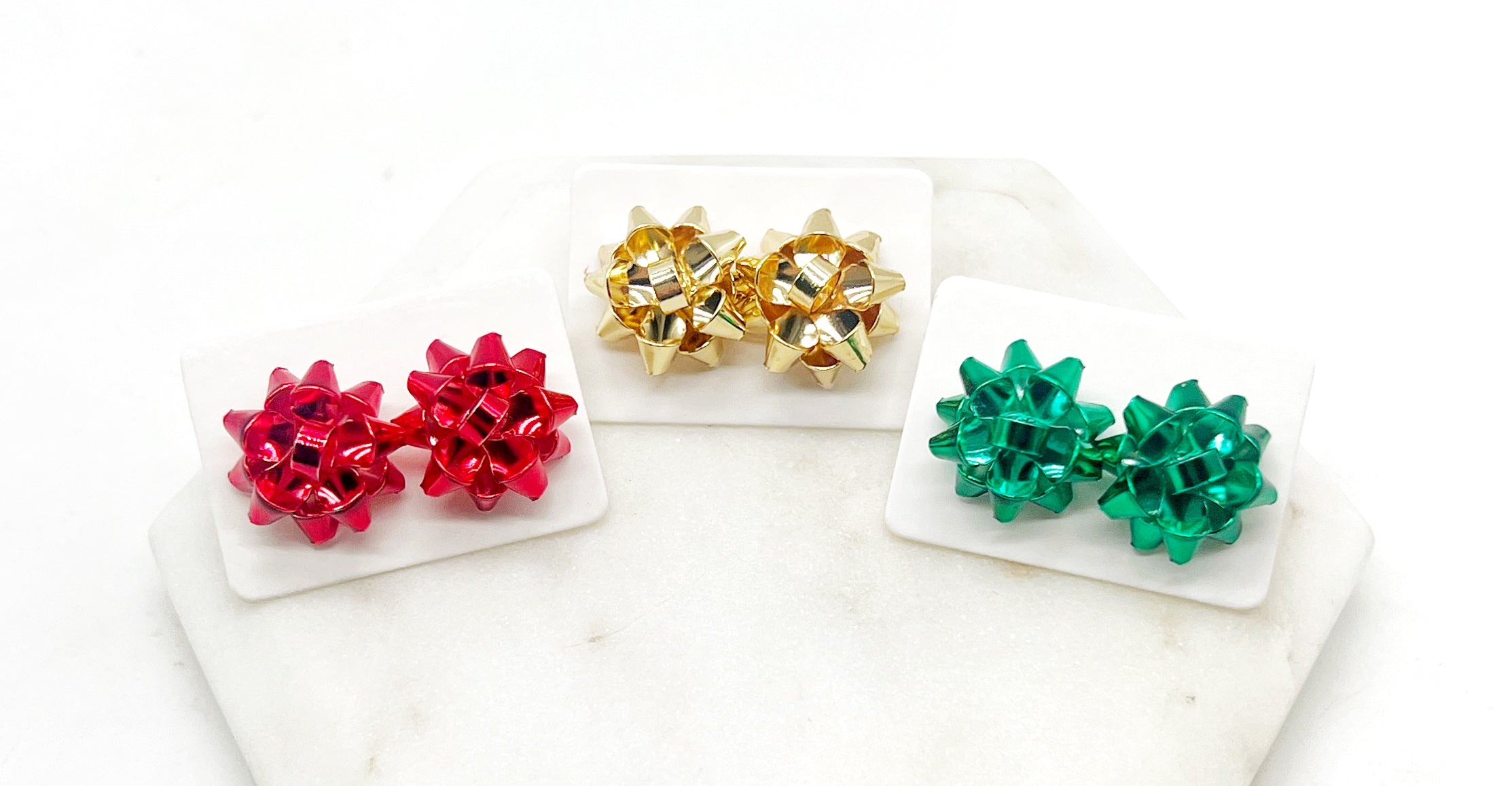 Red Christmas Bow Stud Earrings