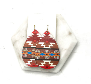 Aztec Wood Teardrop Earrings