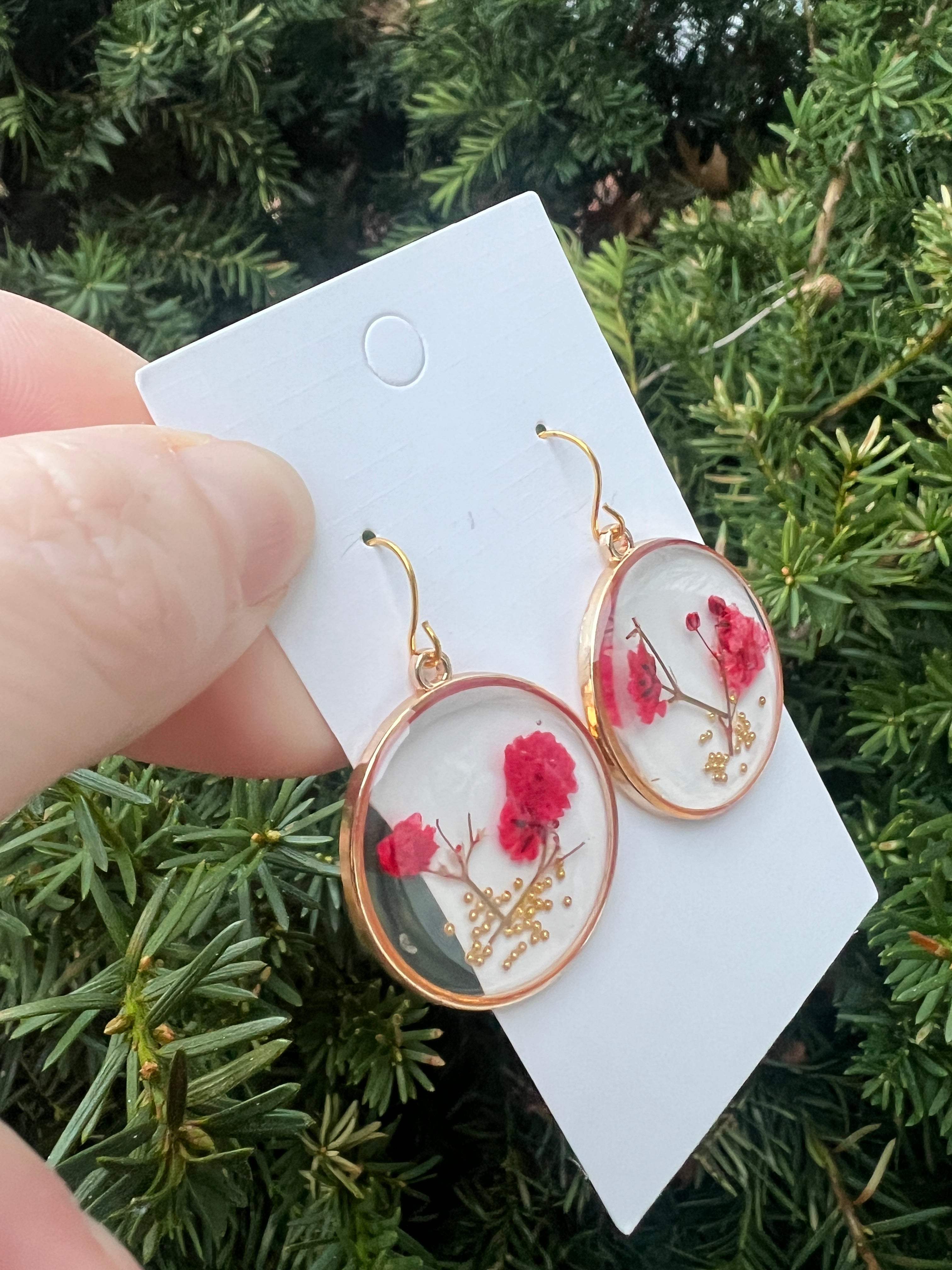 Red Pressed Flower Earrings