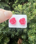 Hot Pink Rose Stud Earrings