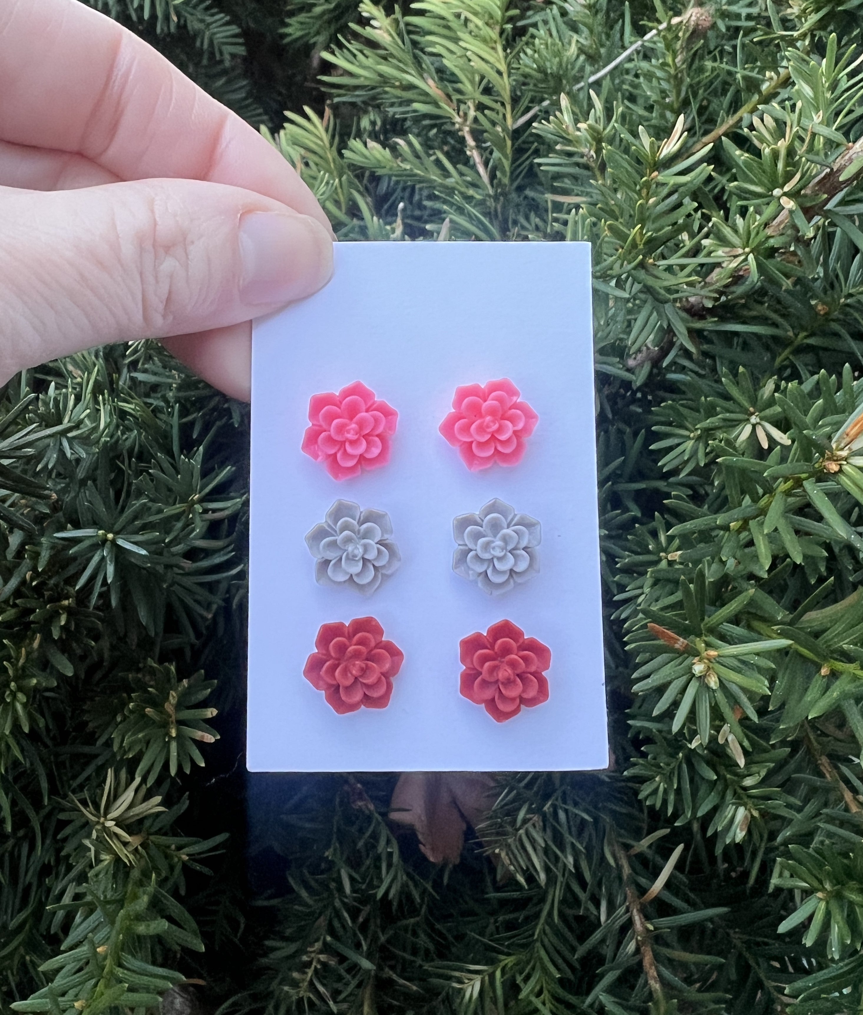 Pink Red Flower Stud Trio