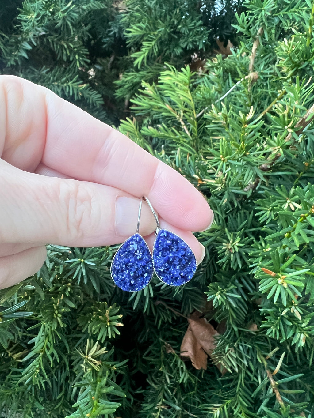 Navy Blue Teardrop Druzy Dangle