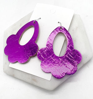 Fuchsia Hot Pink Flourish Corkleather Earrings