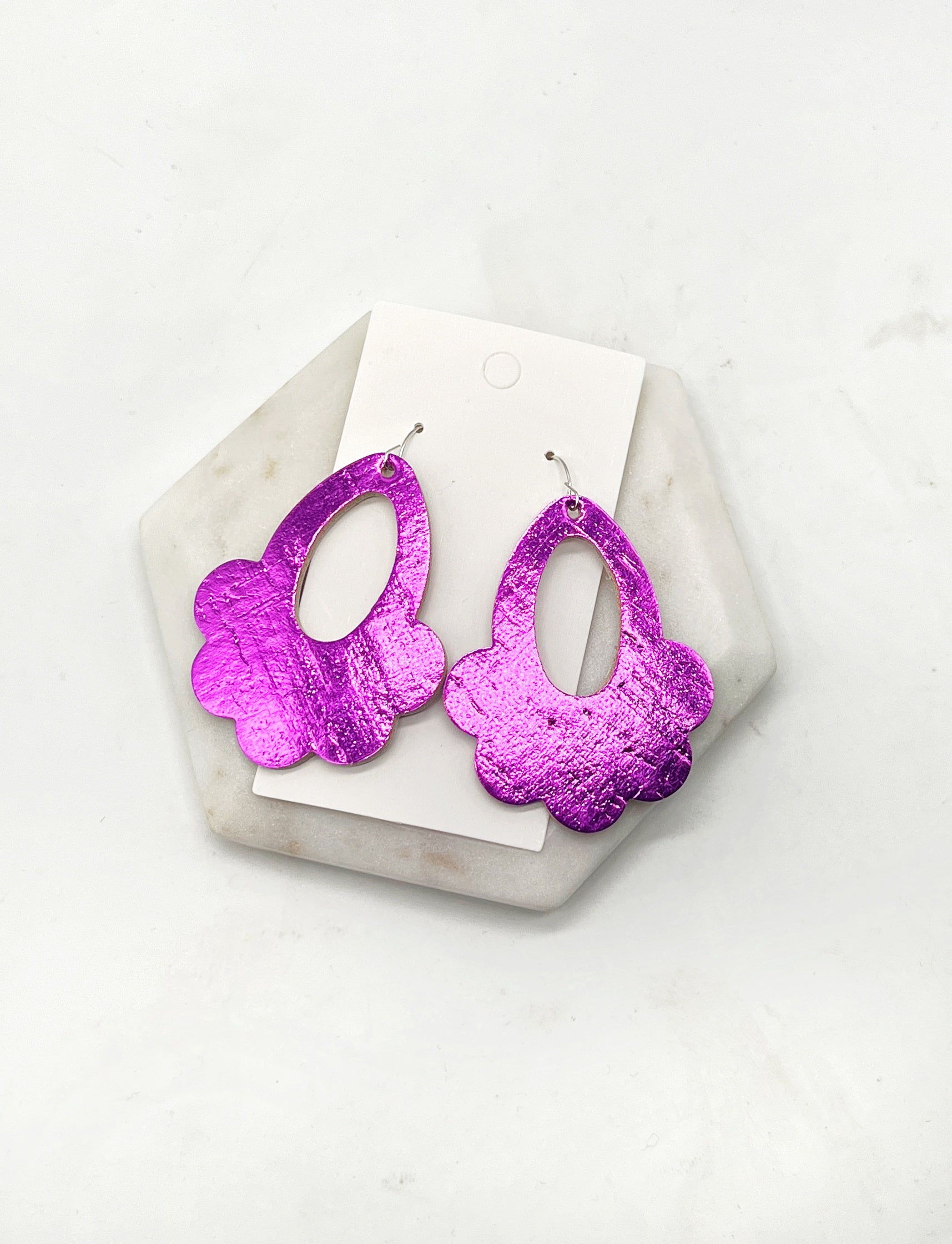 Fuchsia Hot Pink Flourish Corkleather Earrings