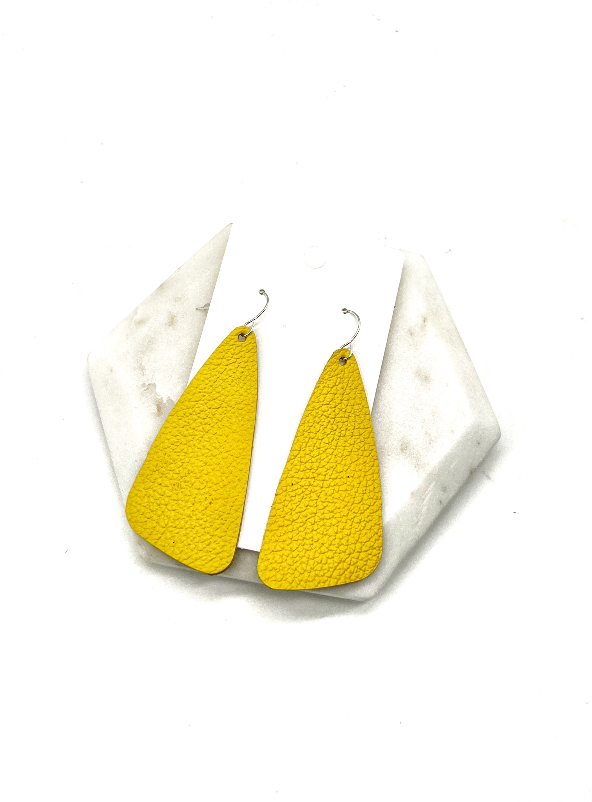 Yellow Wedge Leather Earrings