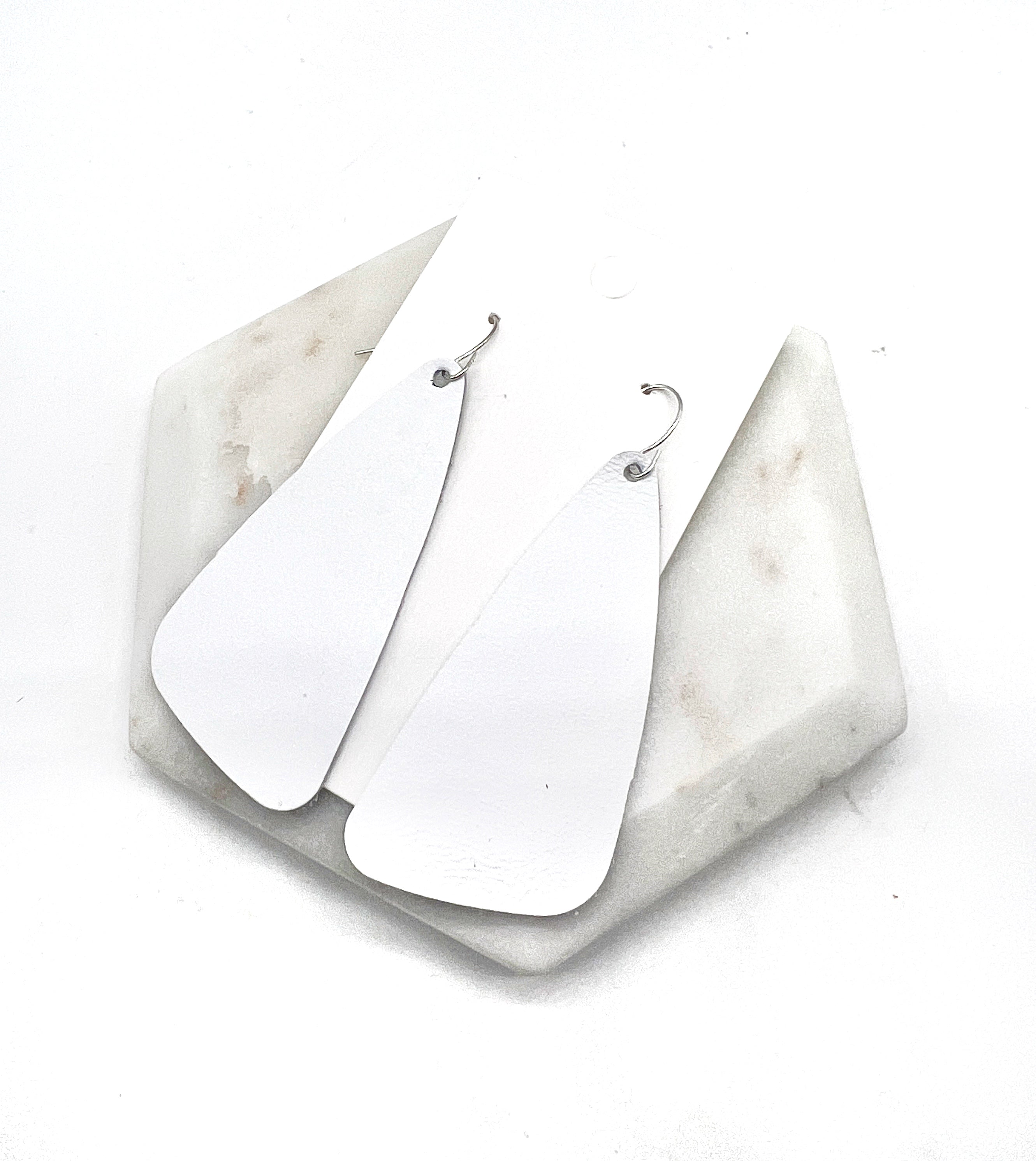 White Leather Accent Earrings