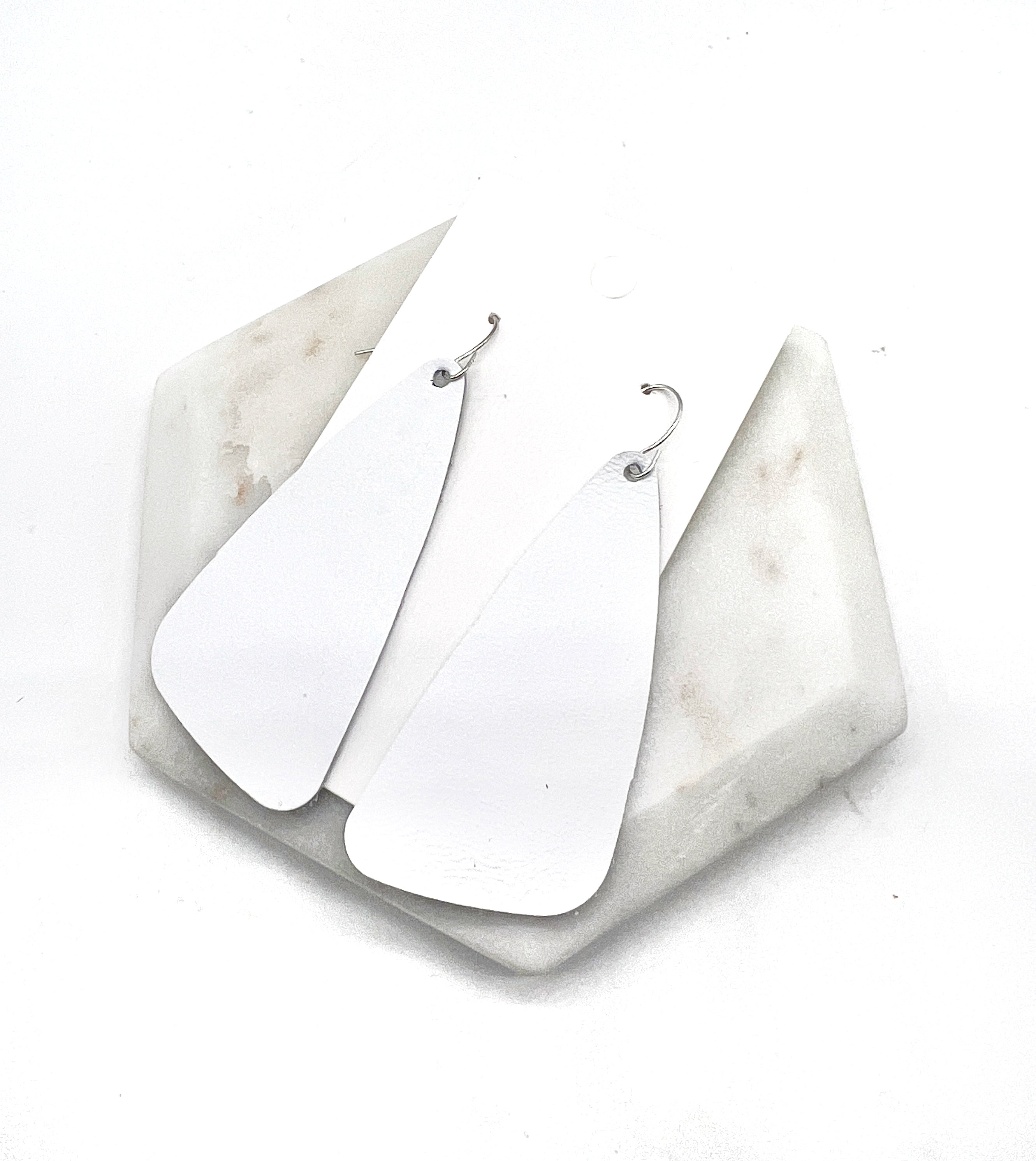 White Wedge Leather Earrings