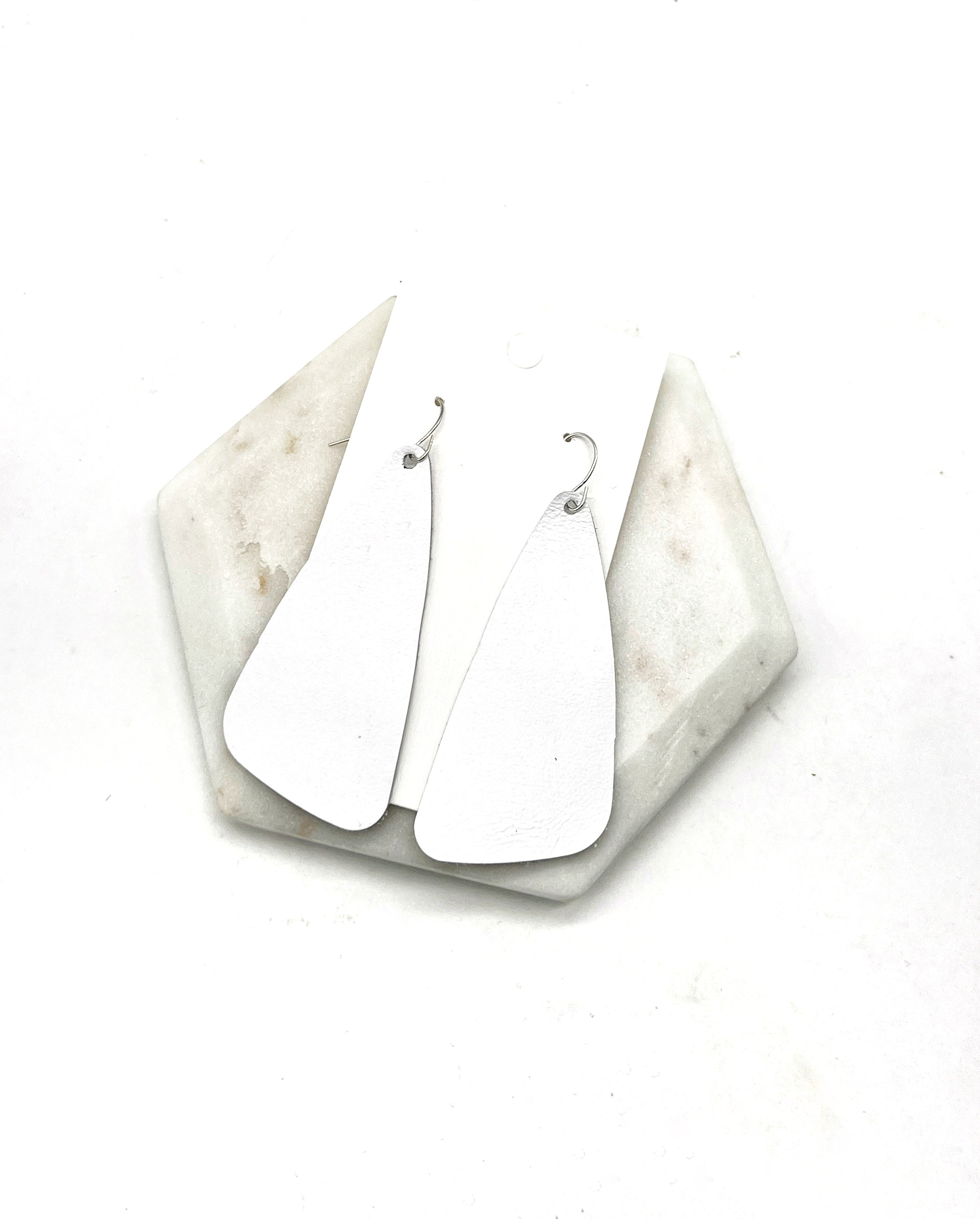 White Leather Accent Earrings