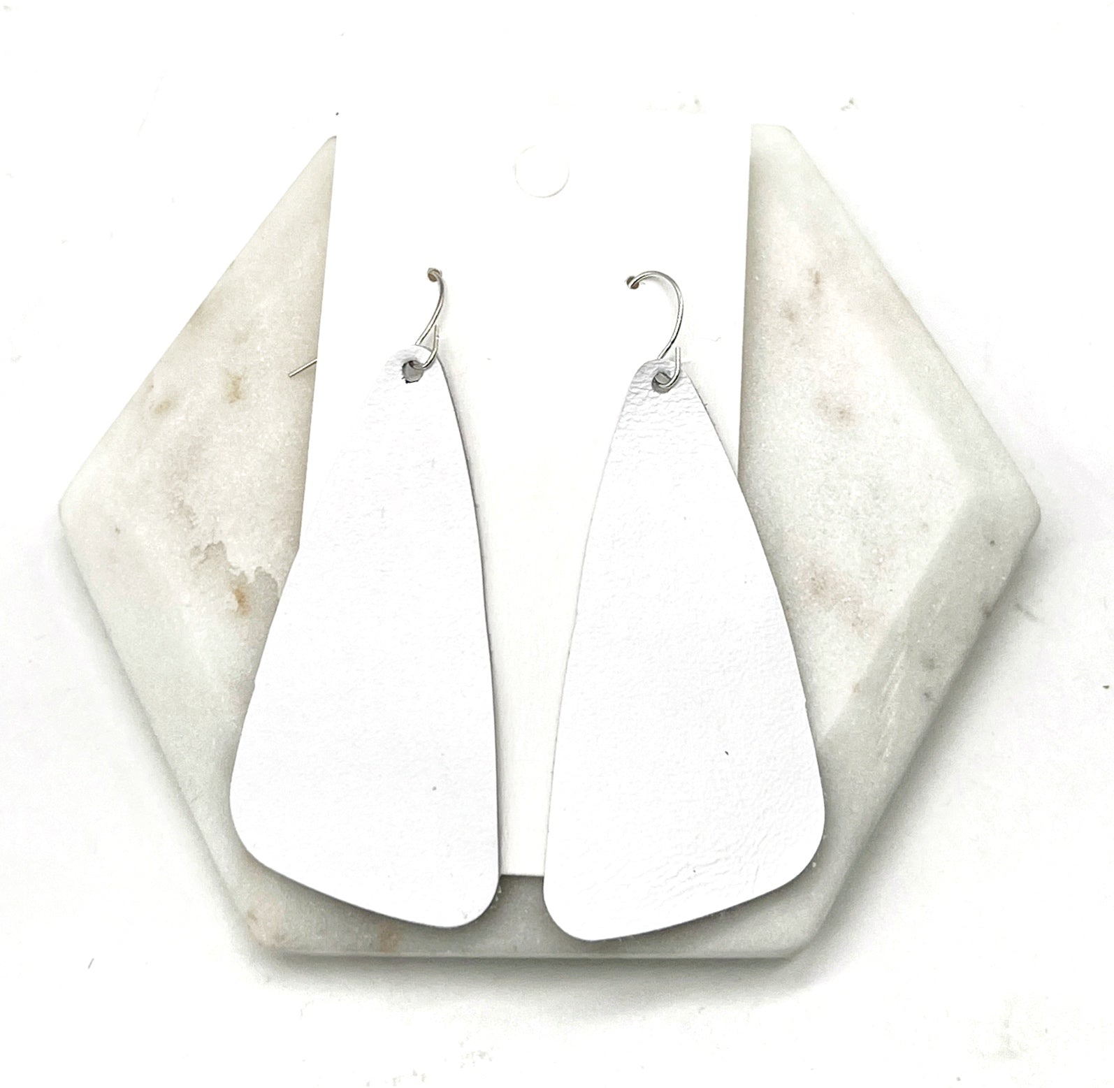 White Leather Accent Earrings