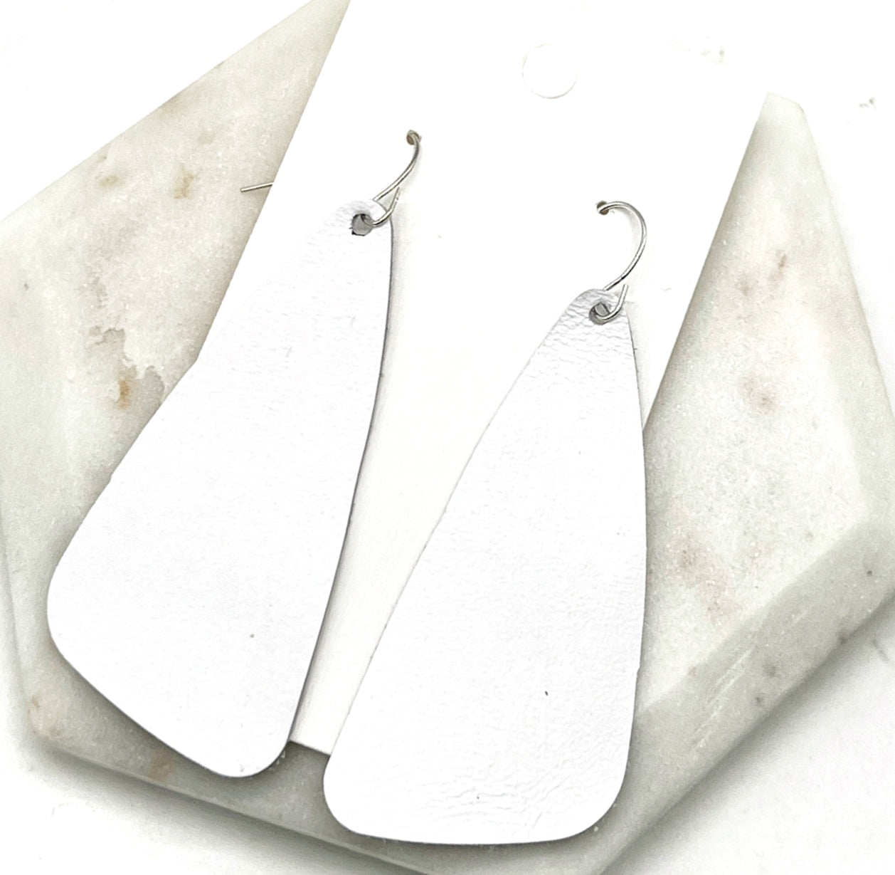 White Leather Accent Earrings