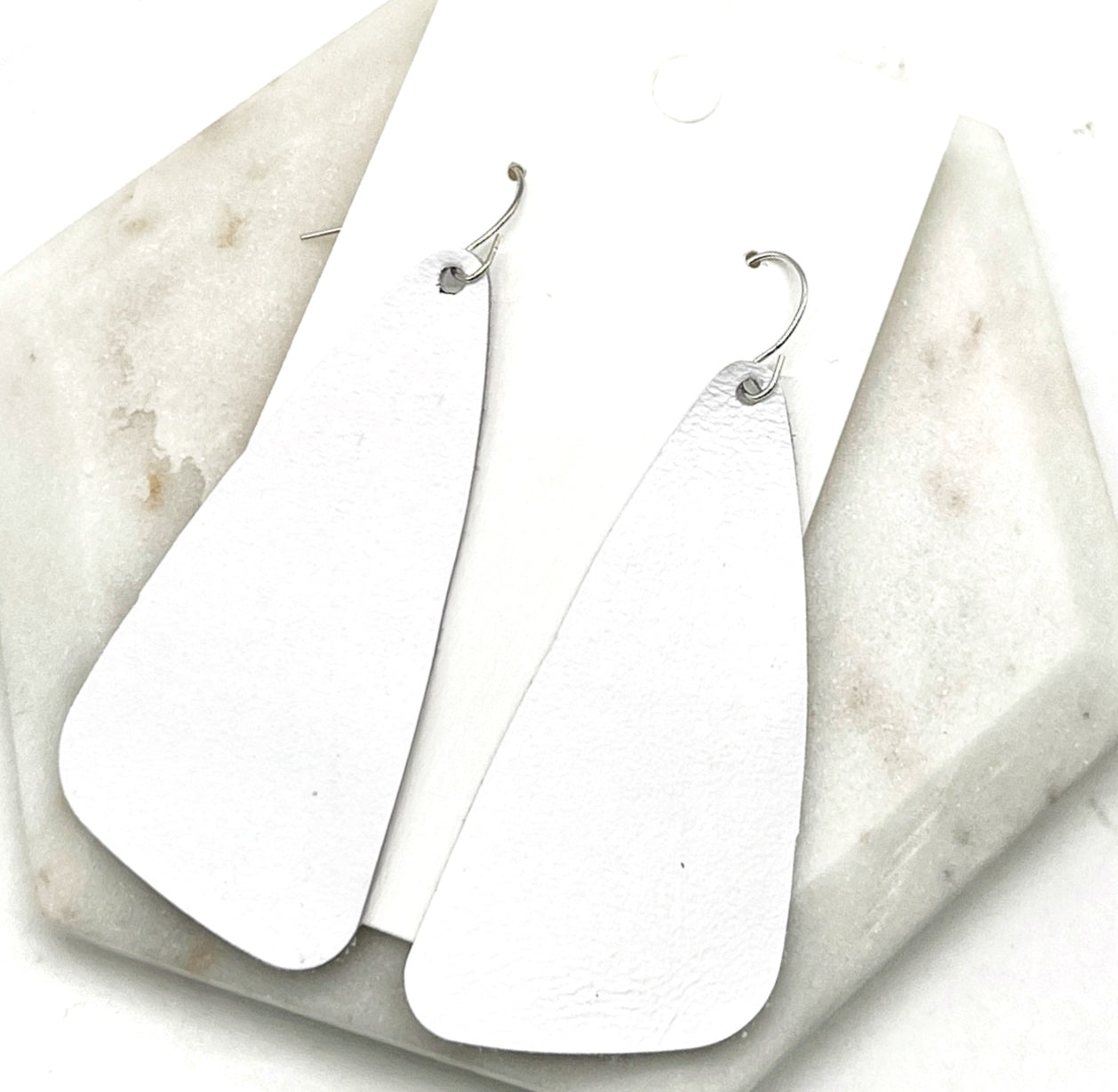 White Wedge Leather Earrings