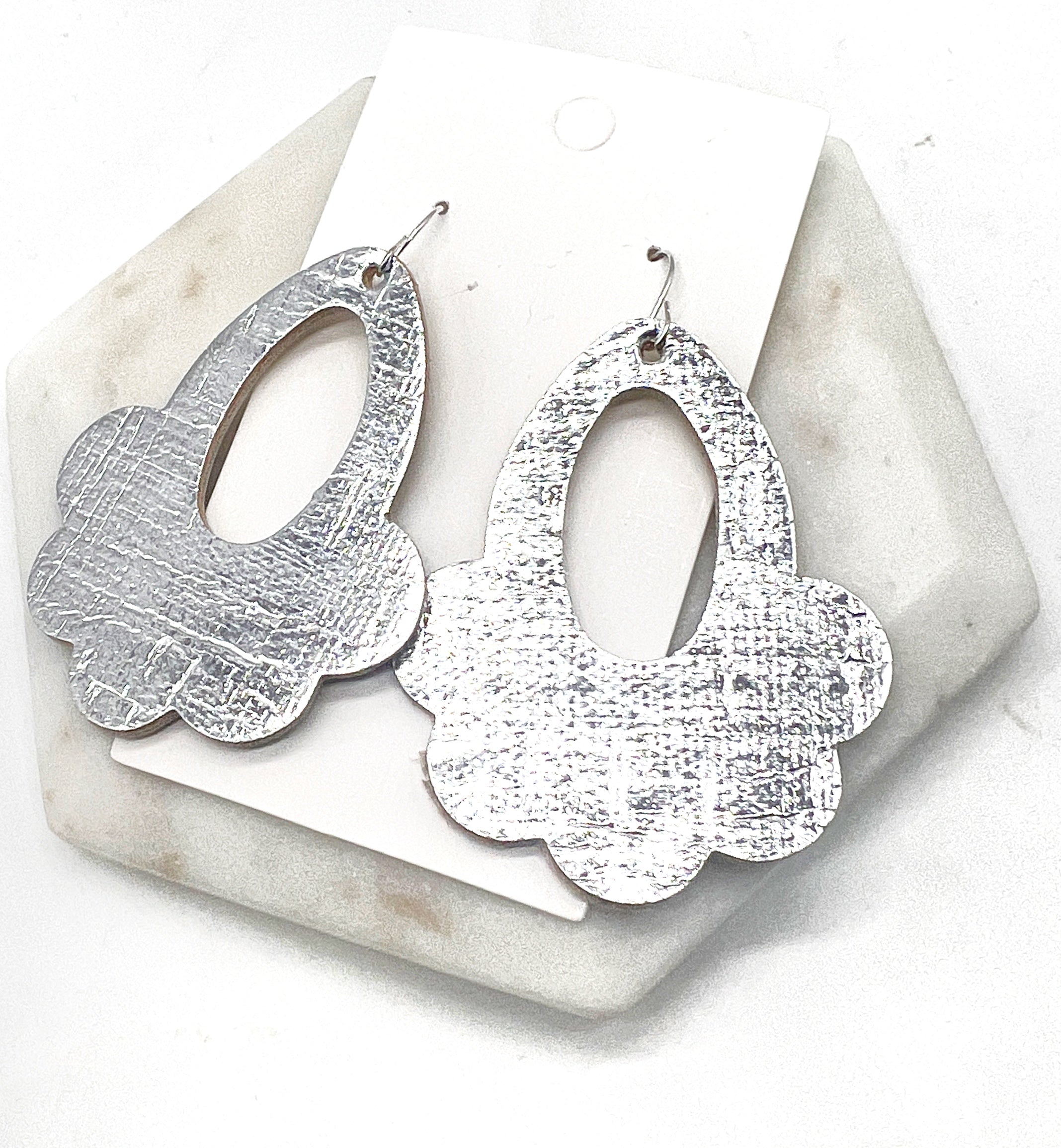 Silver Flourish CorkLeather Earrings