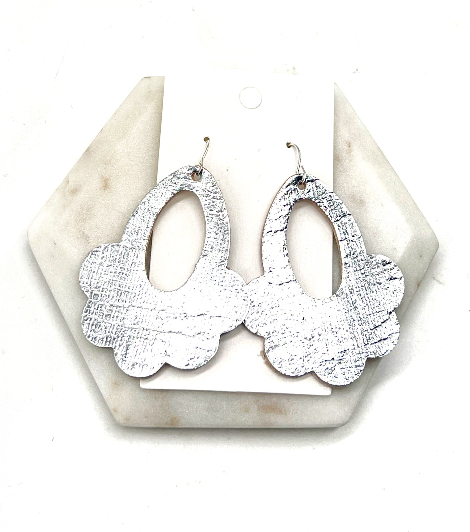 Silver Flourish CorkLeather Earrings