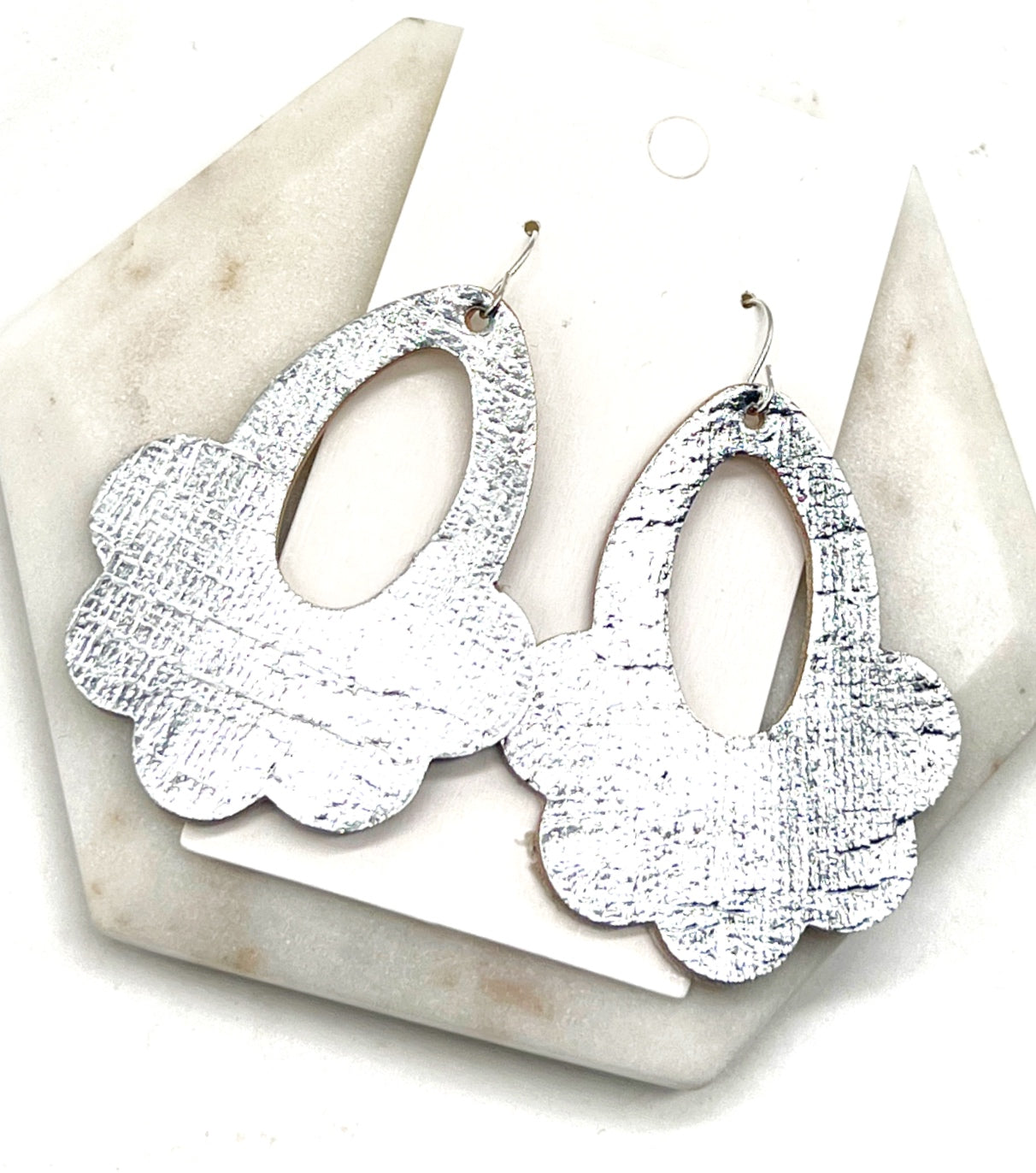 Silver Flourish CorkLeather Earrings