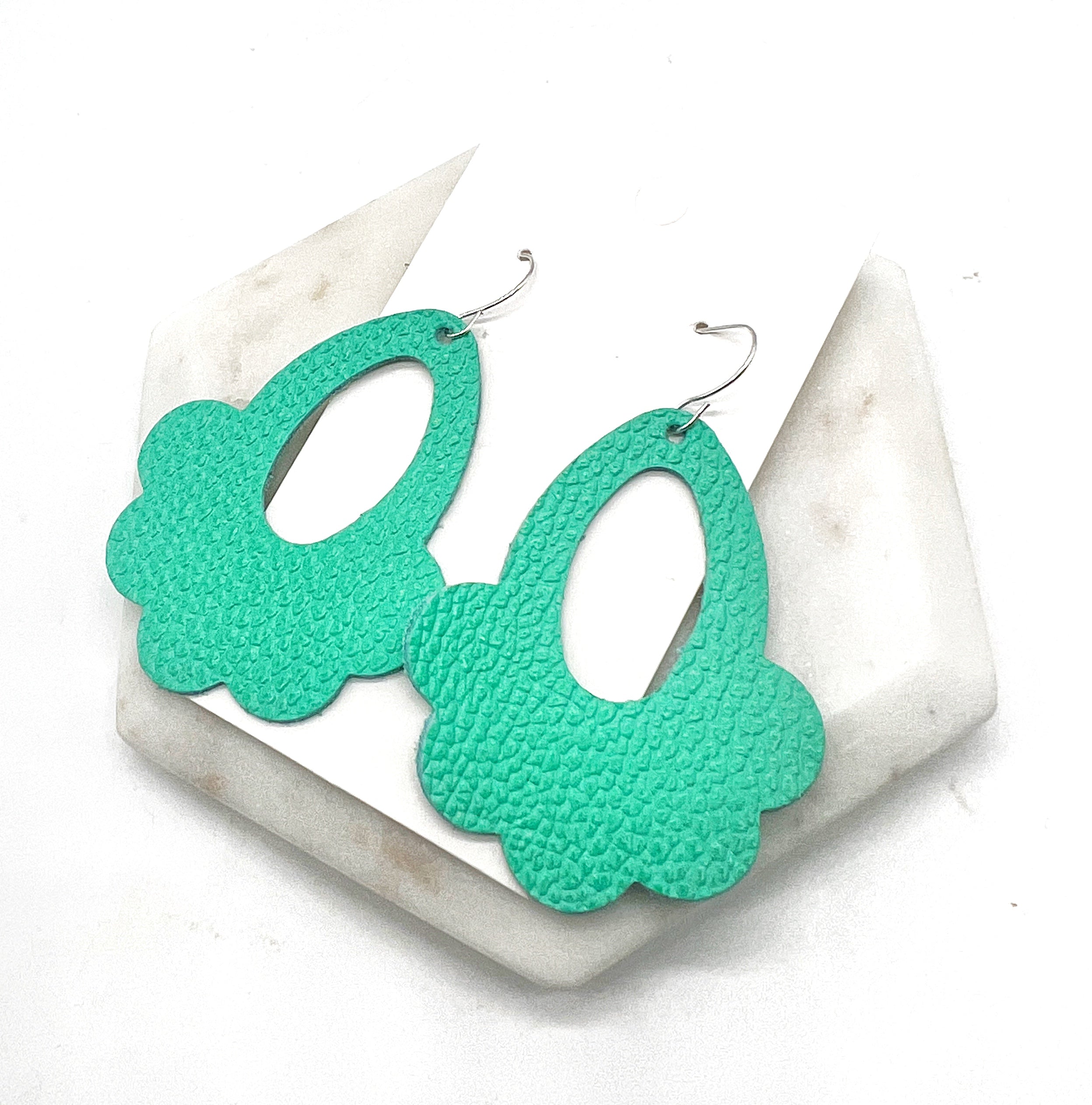 Seafoam Green Flourish Leather Earrings