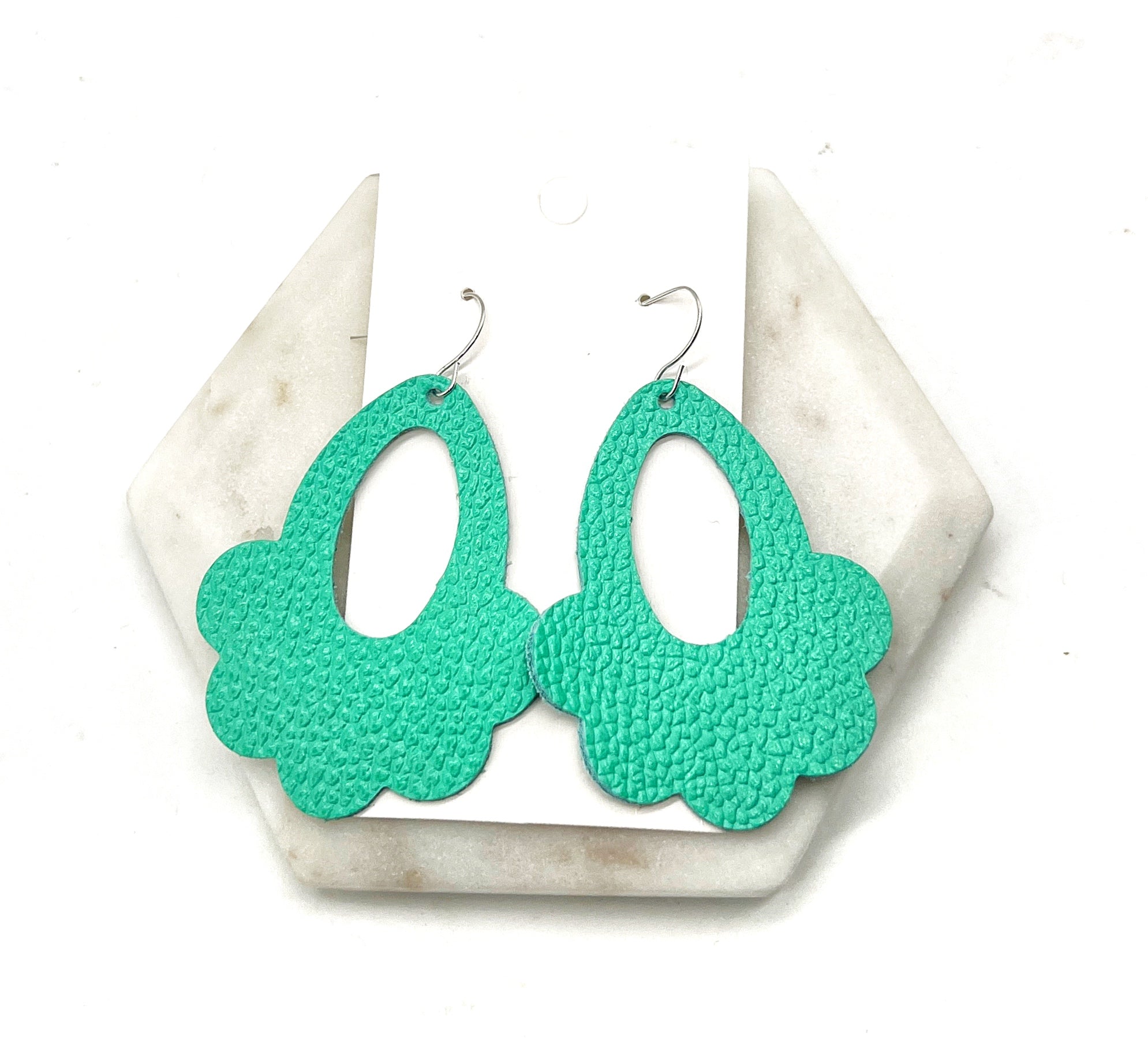 Seafoam Green Flourish Leather Earrings