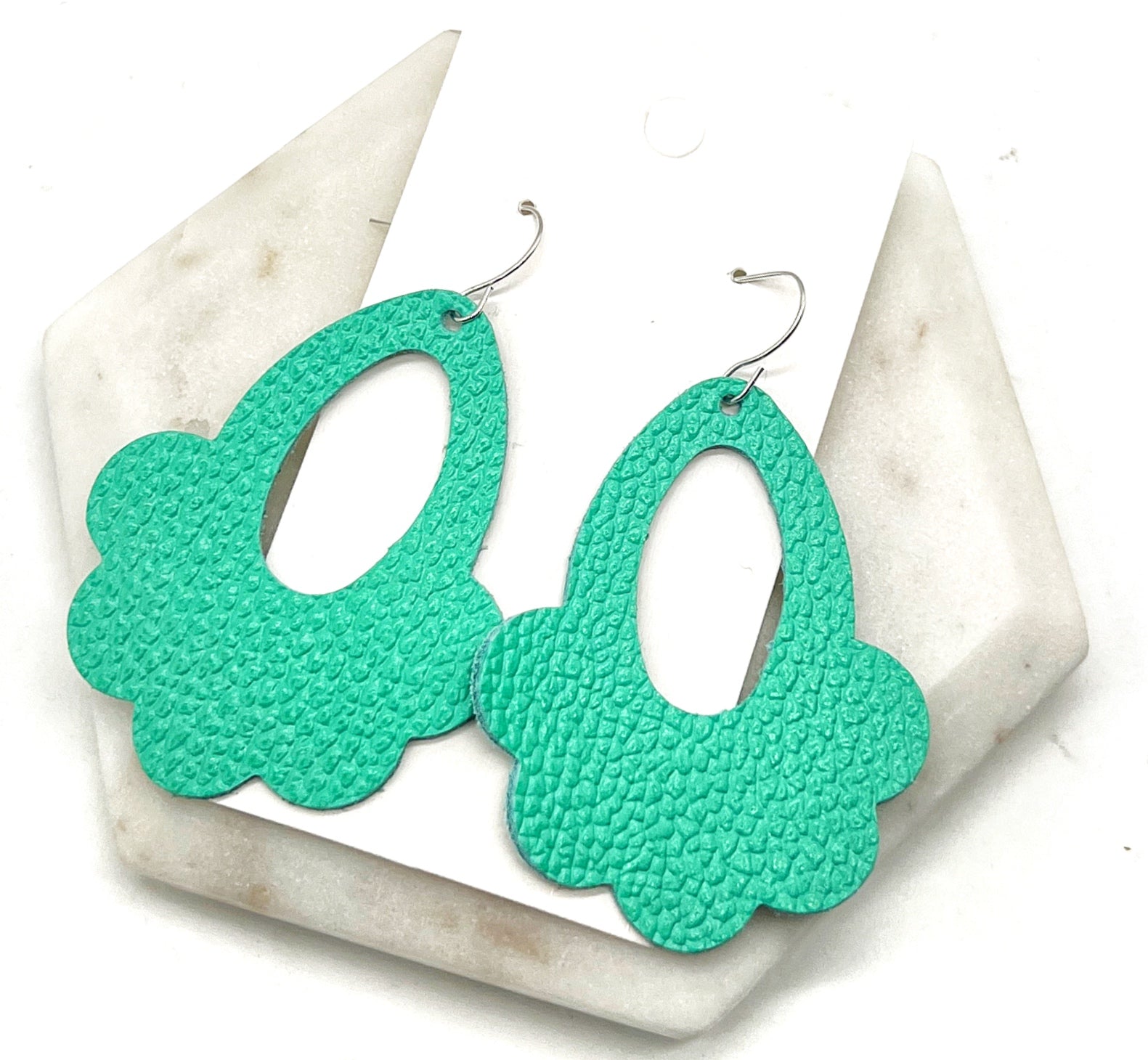 Seafoam Green Flourish Leather Earrings