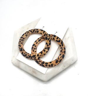 Leopard CorkLeather Hoop Earrings