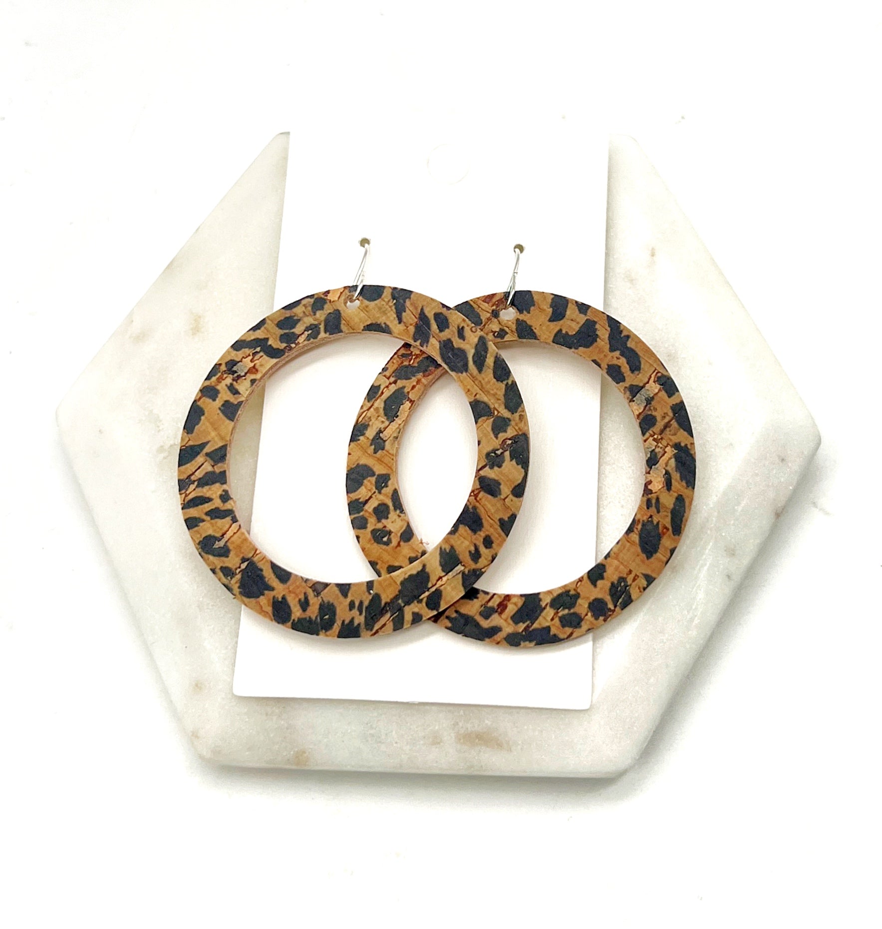 Leopard CorkLeather Hoop Earrings