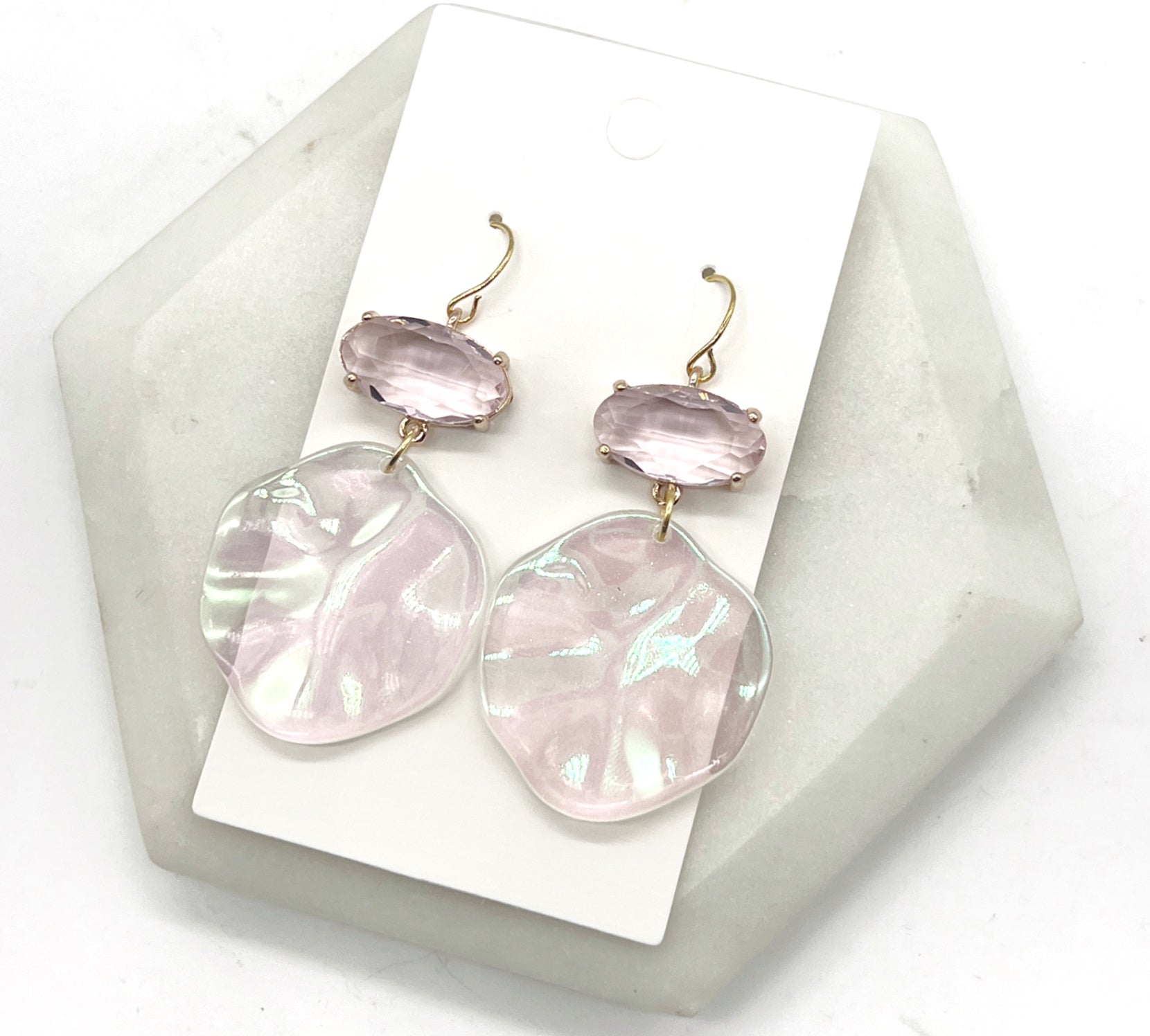 Pink Ariel Iridescent Acrylic Gem Earrings