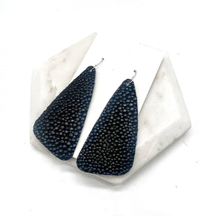 Black Pebbled Leather Accent Earrings