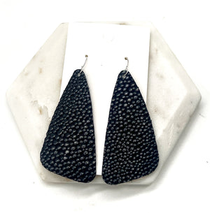 Black Pebbled Leather Accent Earrings