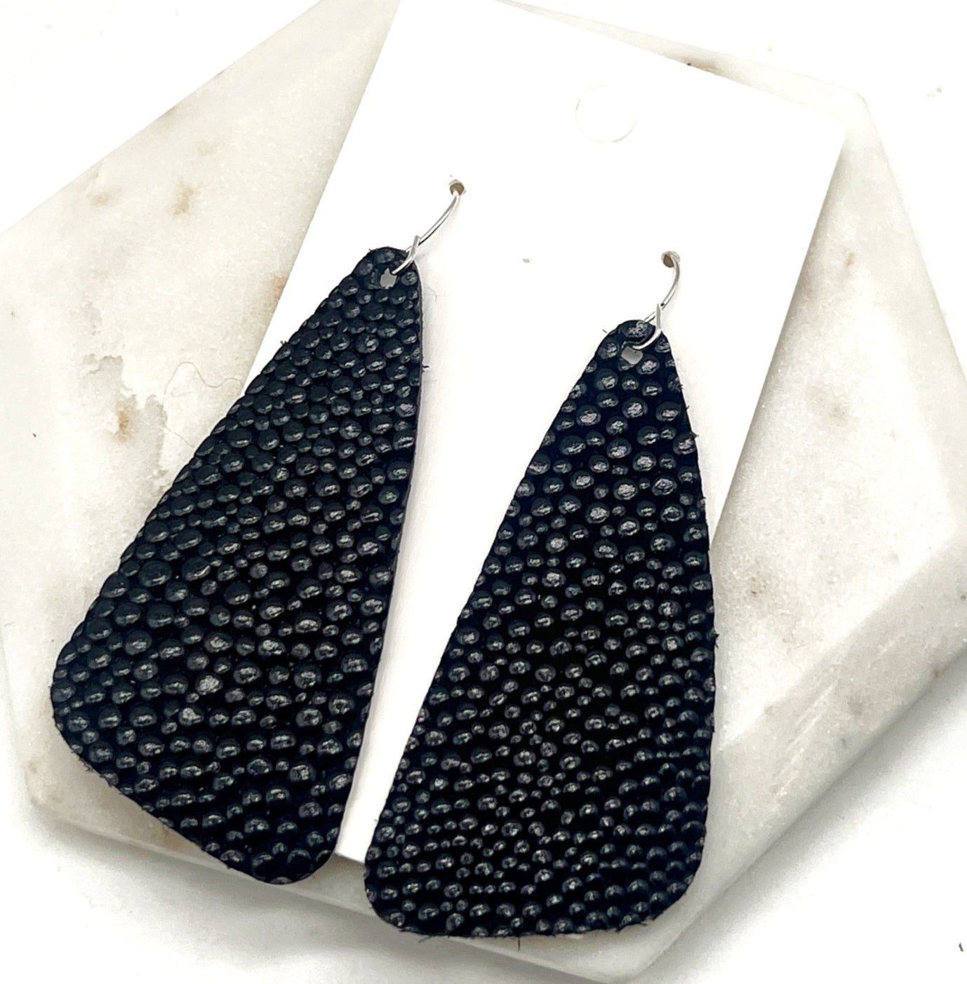 Black Pebbled Leather Accent Earrings