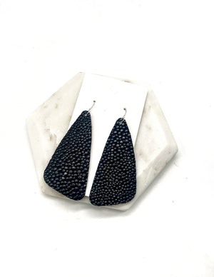 Black Pebbled Leather Accent Earrings