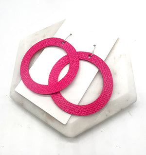 Hot Pink Leather Hoop Earrings