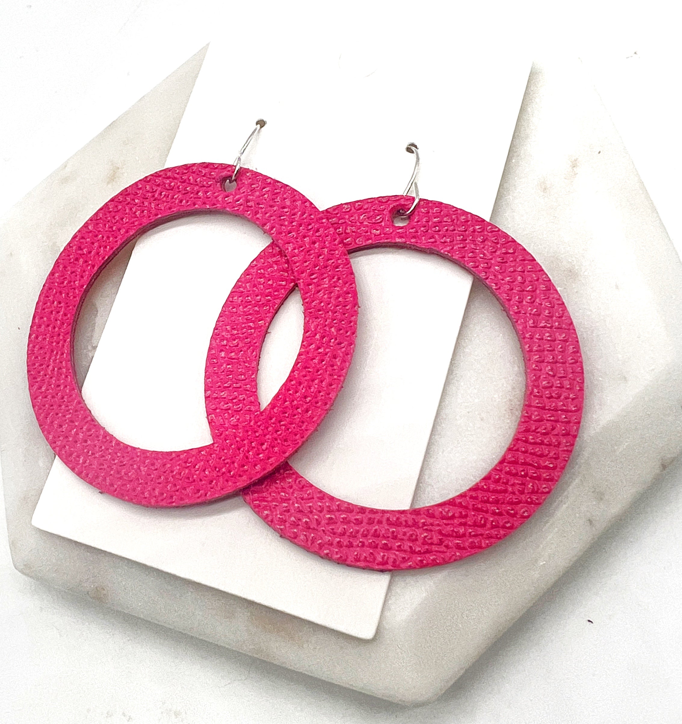 Hot Pink Leather Hoop Earrings