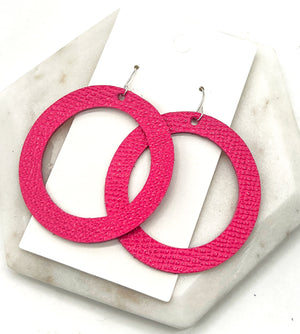 Hot Pink Leather Hoop Earrings