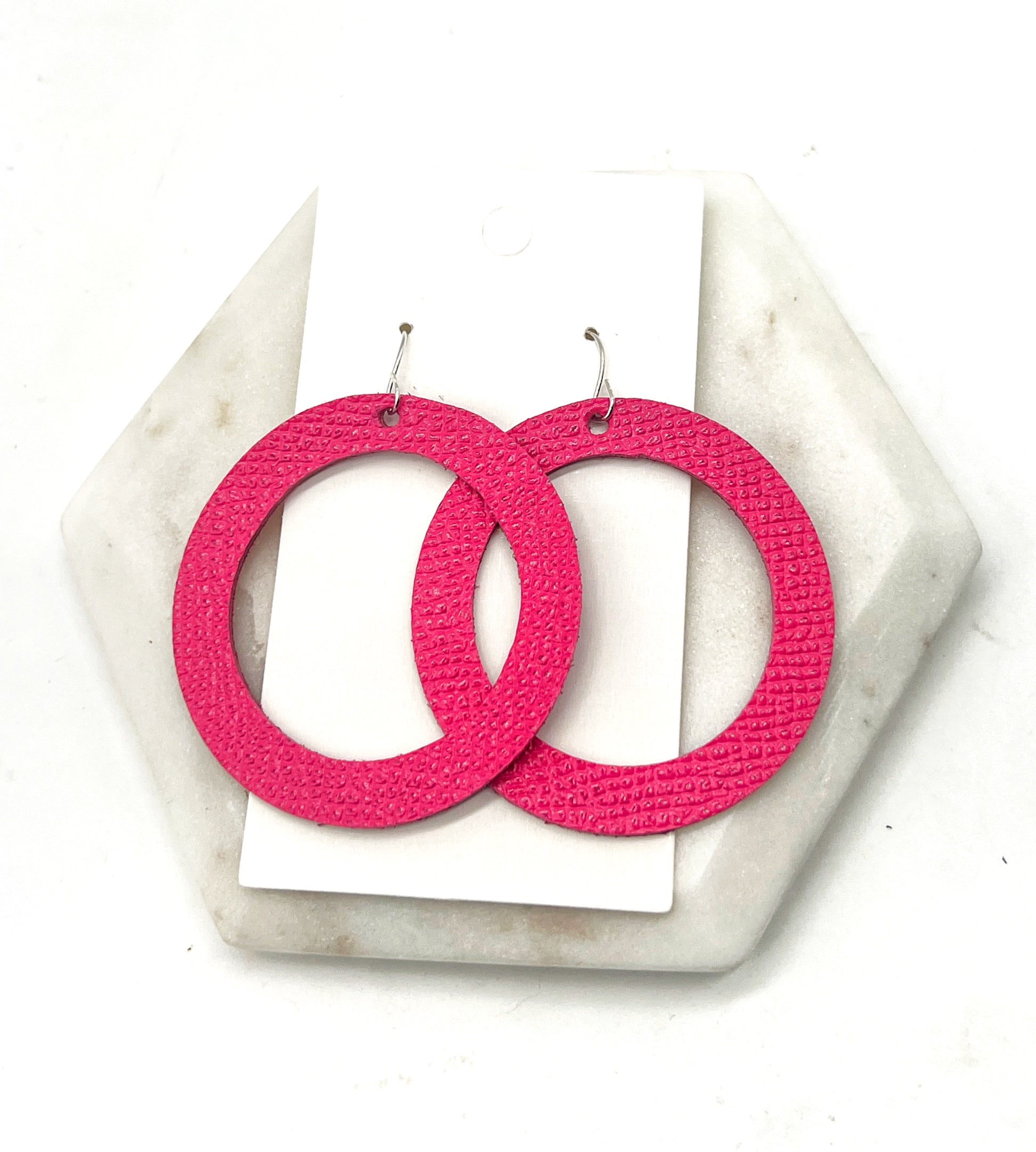 Hot Pink Leather Hoop Earrings