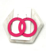 Hot Pink Leather Hoop Earrings