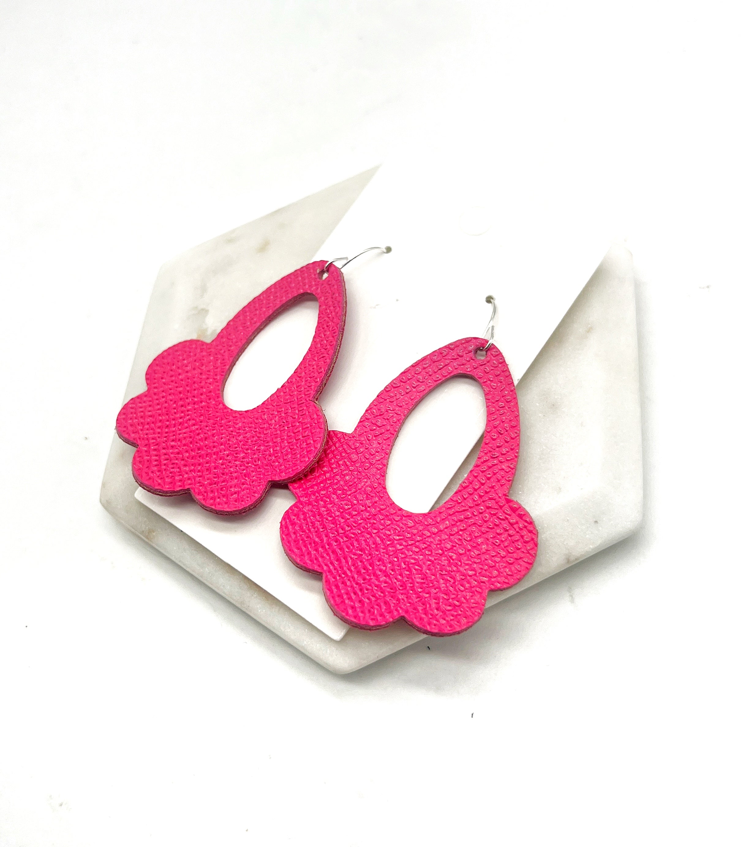 Hot Pink Flourish Leather Earrings